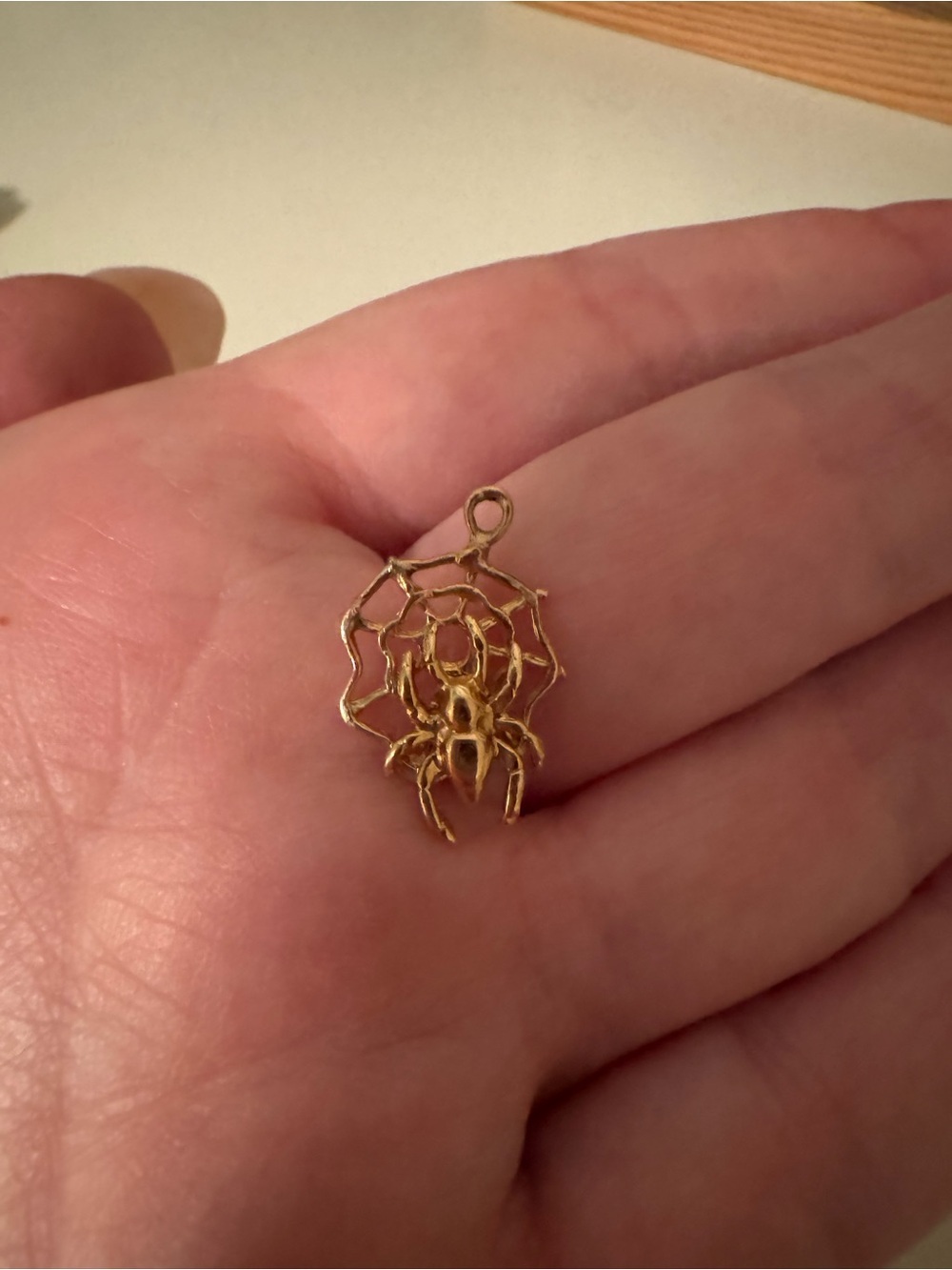 14k Gold Spider Web Charm Pendant - Picture 4 of 5